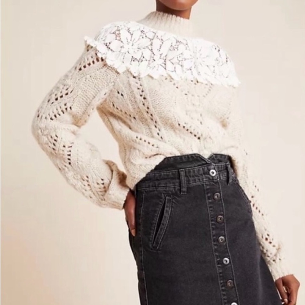 Pilcro Anthropologie Charcoal Button Down Front Skirt 8 Mini Black Denim - Picture 3 of 13